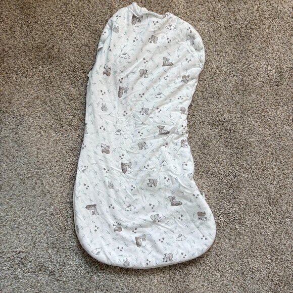 Perlim Pinpin Baby Swaddle Sack Bamboo 0-3m Forest Animals Print arms in or out - Picture 8 of 9